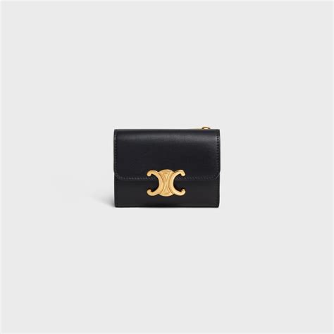 celine compact wallet with coin triomphe in shiny calfskin